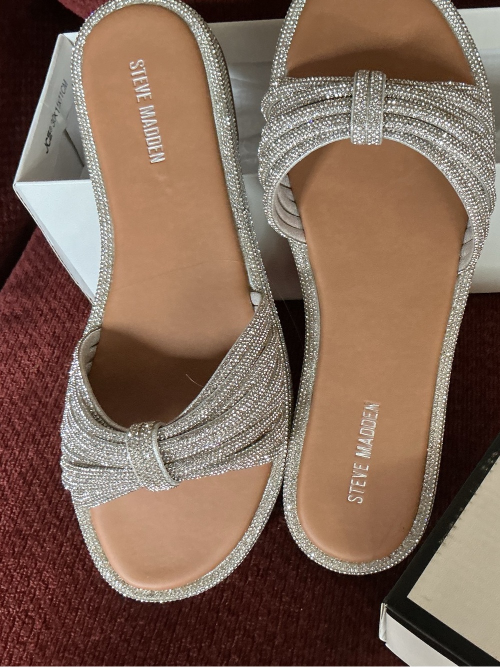 Steve Madden Silver Crystal Knot Slide Sandals NWT Size 9